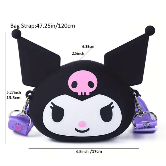 Best Selling NWT Kuromi Hello Kitty Crossbody Silicone Zipper Purse,  5” X 7” - Picture 2 of 2